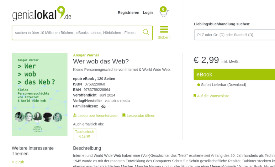 E-Book-Version von Wer wob das Web bei Genialokal